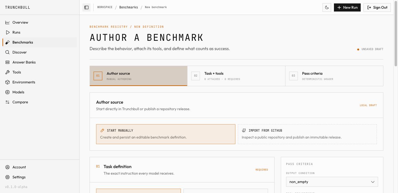The New Benchmark screen with Import from GitHub beside manual authoring.